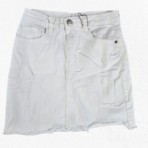 Y2K White Low Rise Distressed Raw Hem Mini New Vintage Denim Skirt Size 2